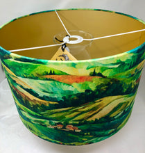 Load image into Gallery viewer, Tuscan Hills - 16&quot;x10&quot; Drum Lampshade - Gold Interior