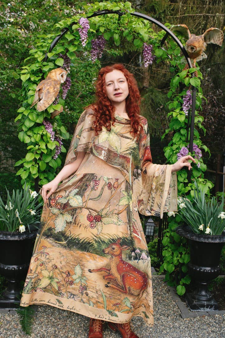 Lovelight Bohéme Slip Dress w/ whimsical woodland deer: L/XL (fits approx. size 12-16)