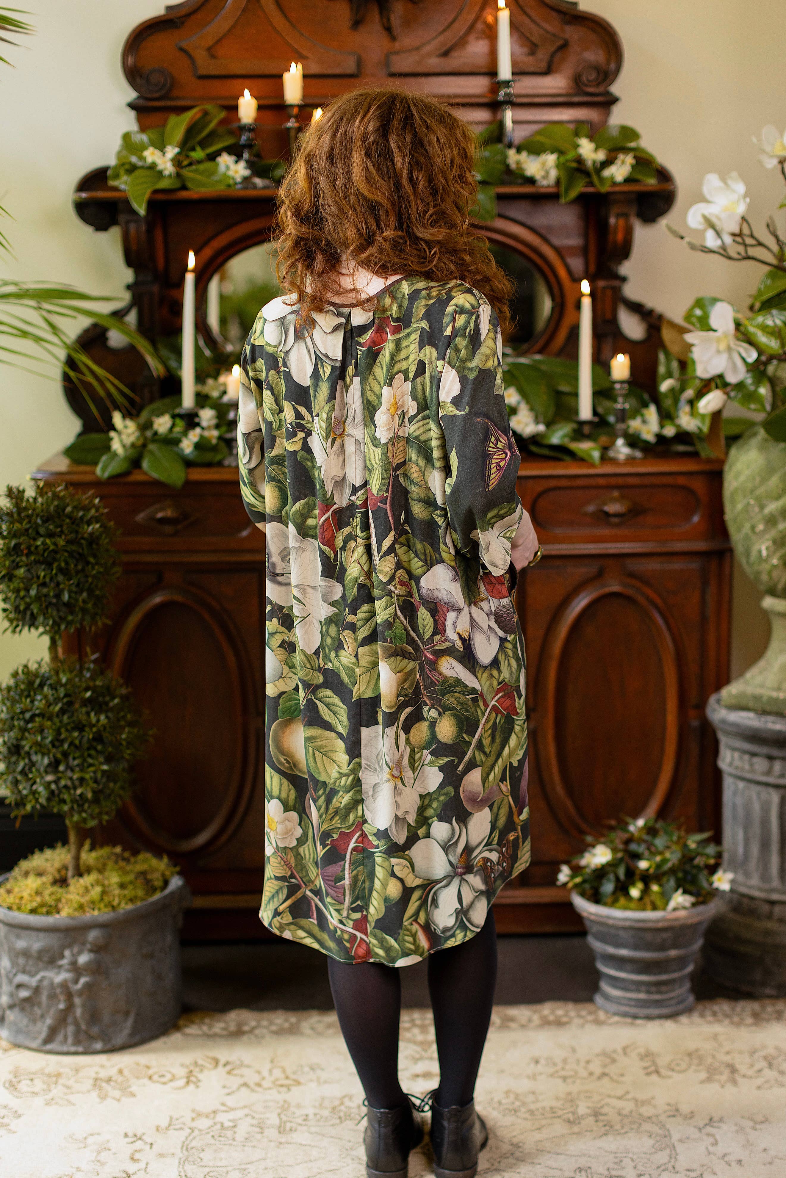 Fleur De Lune Artist Dress Tunic w/ Pockets, Florals & Bees: S/M (fits approx. size 6-10)