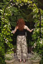 Honey & The Moon Linen Crop Artist Pant w/ Boho Floral Print: Original O/S