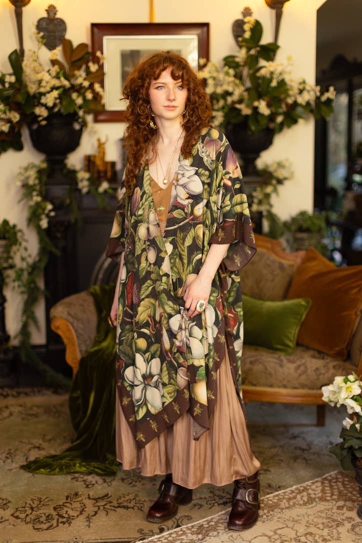 Fleur De Lune Goddess Starduster Kimono w/ Florals & Bees