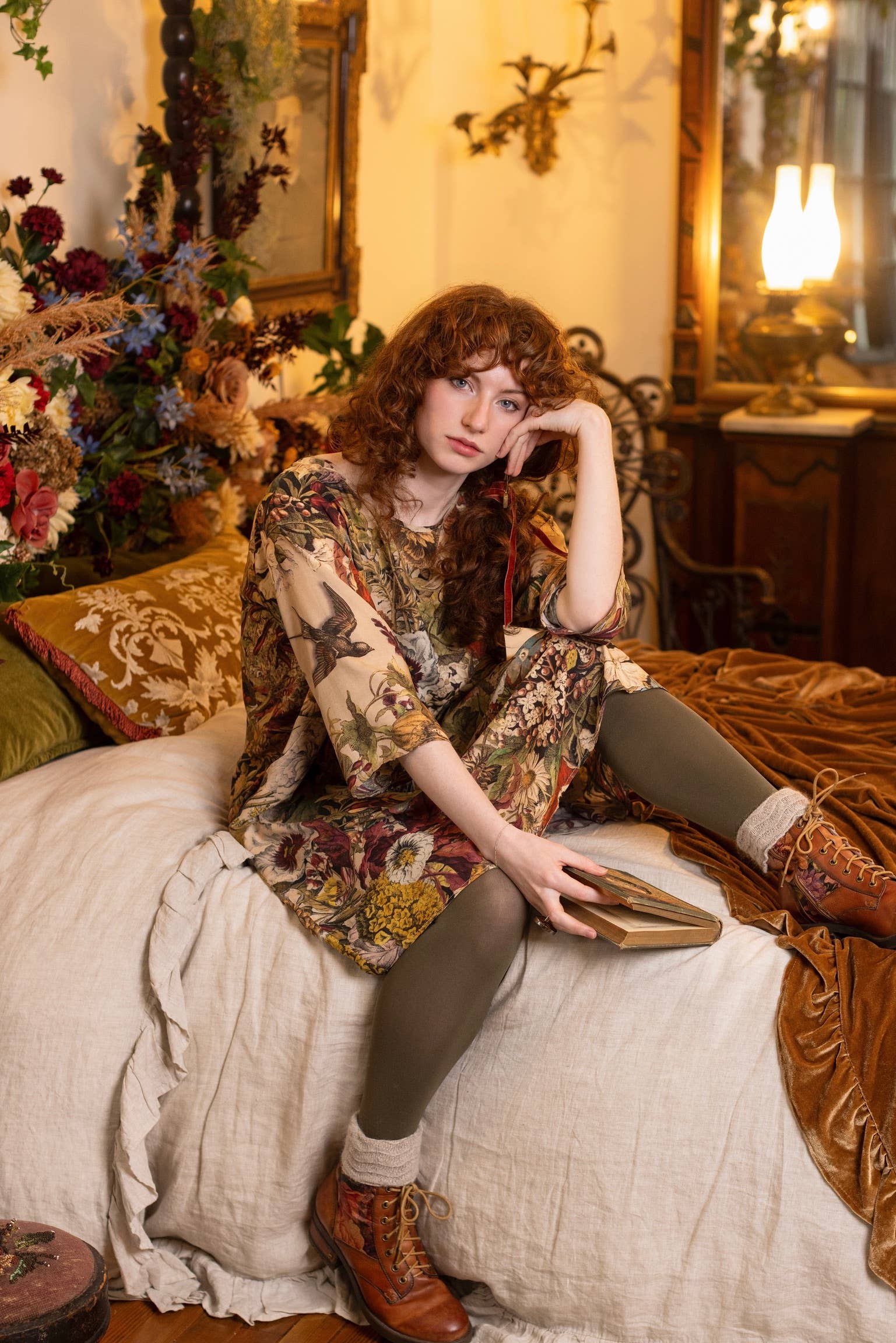 Golden Hour Artist Dress Tunic w/ Pockets & Floral Print: S/M (fits approx. size 6-10)