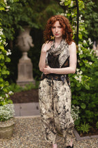 Honey & The Moon Linen Crop Artist Pant w/ Boho Floral Print: Original O/S