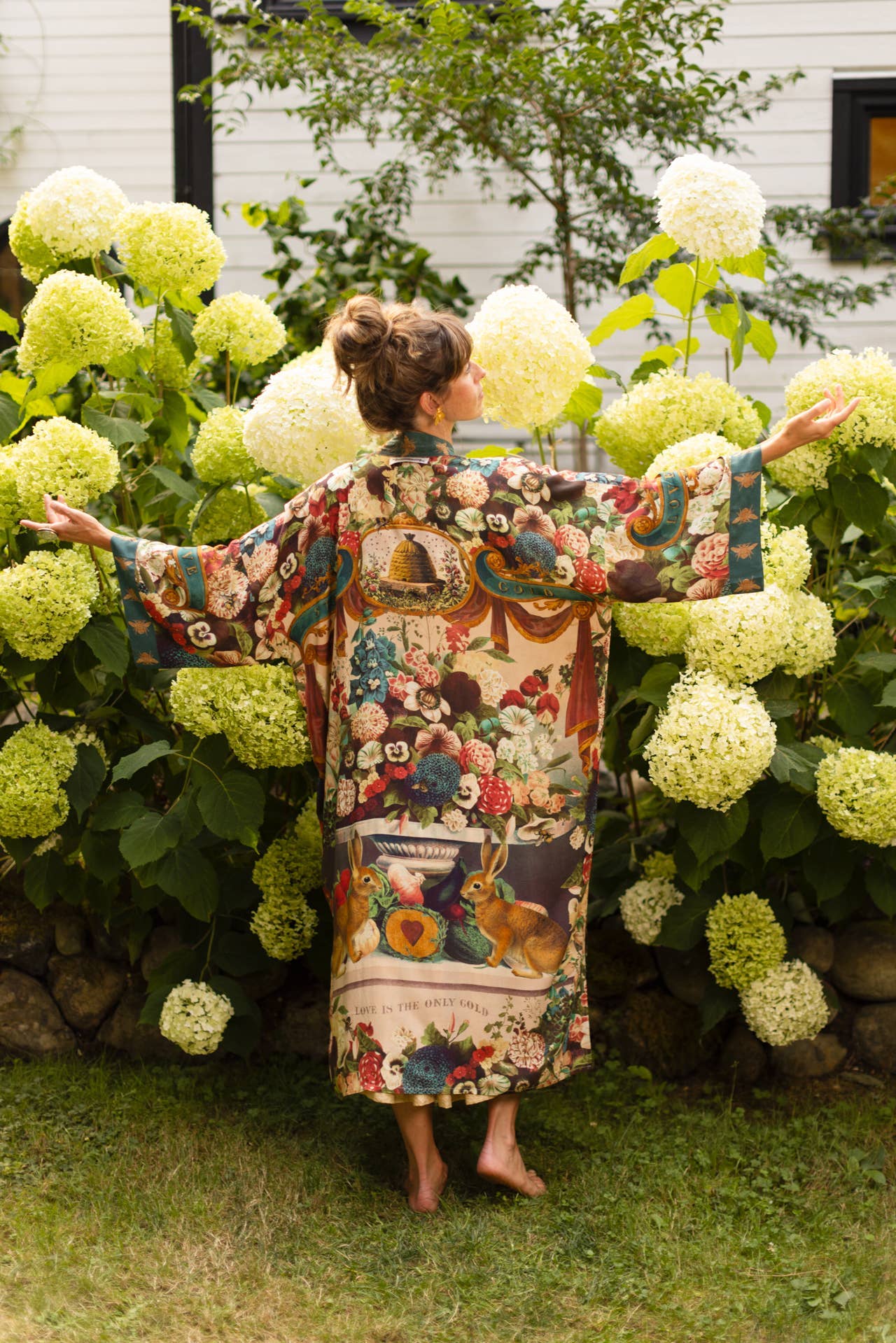 Stay Gold Opera Duster Kimono Robe w/ Rabbit & Bees
