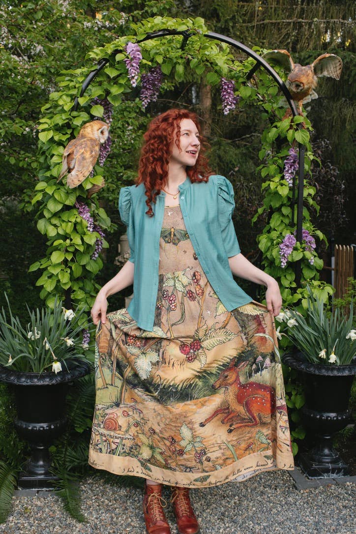 Lovelight Bohéme Slip Dress w/ whimsical woodland deer: L/XL (fits approx. size 12-16)