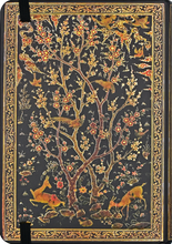 Load image into Gallery viewer, Back of Daily planner. Gold filligree tree with deer. 