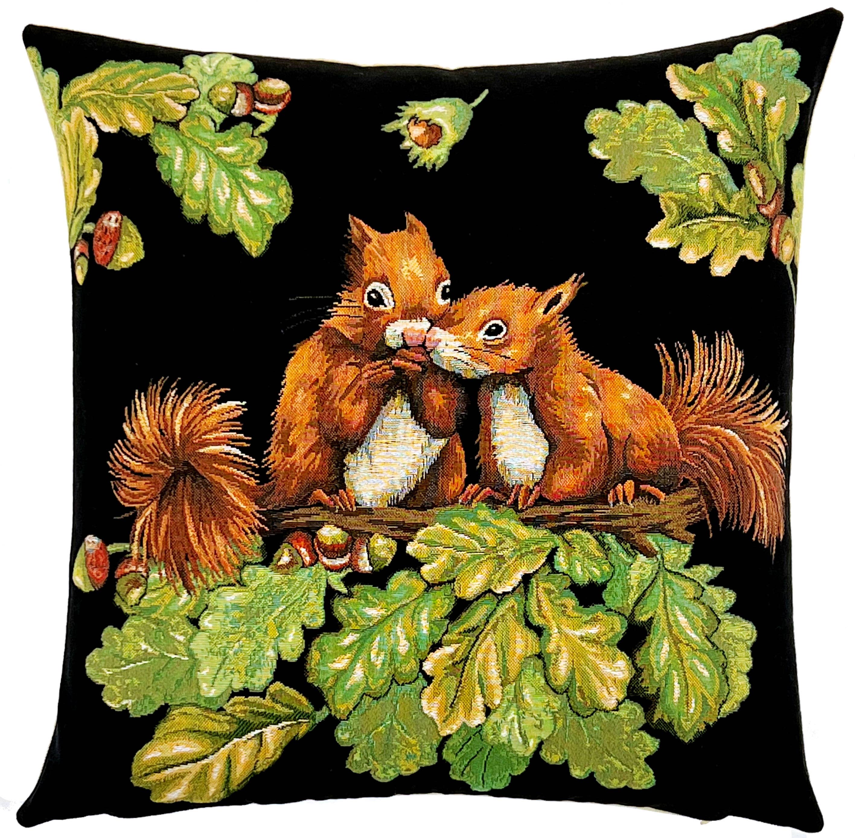 Squirrel Pillow Cover - Forest Decor - Woven Cushion Cover