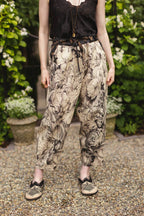 Honey & The Moon Linen Crop Artist Pant w/ Boho Floral Print: Original O/S