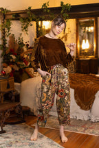 Golden Hour Linen Cropped Artist Pant w/ Floral Print: S/M