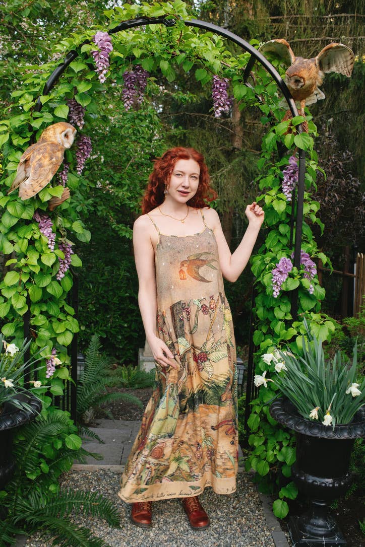 Lovelight Bohéme Slip Dress w/ whimsical woodland deer: L/XL (fits approx. size 12-16)