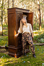 Lionheart Linen Crop Artist Pant w/ florals & Narnia print: L/XL