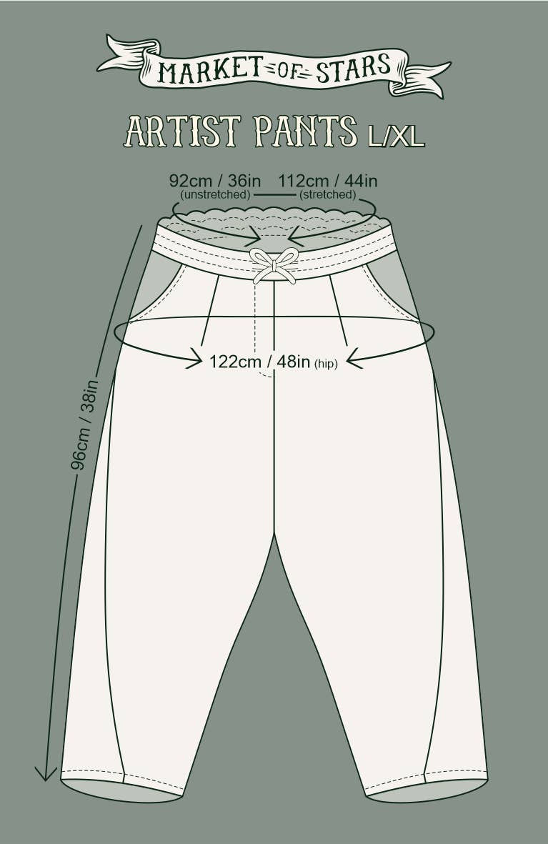 Flight of Fancy Linen Cropped Artist Pants w/ Hummingbird: L/XL