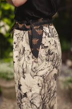 Honey & The Moon Linen Crop Artist Pant w/ Boho Floral Print: Original O/S
