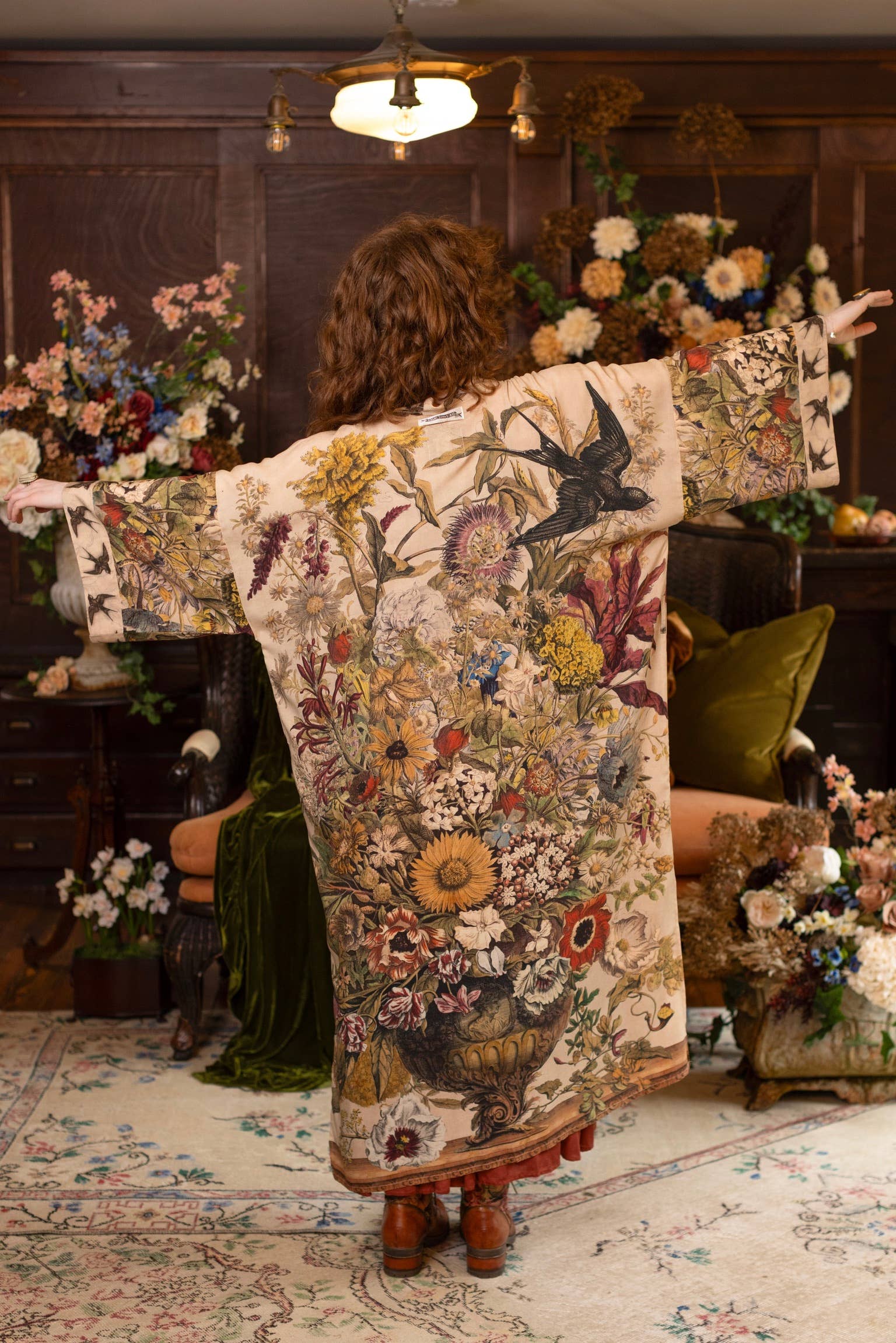 Golden Hour Opera Duster Kimono Robe w/ boho floral print