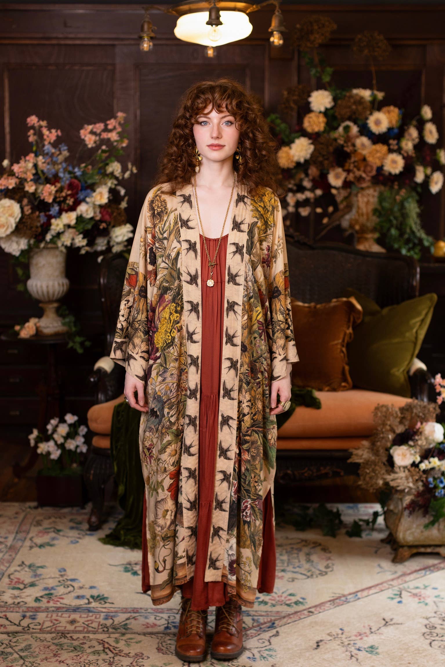 Golden Hour Opera Duster Kimono Robe w/ boho floral print