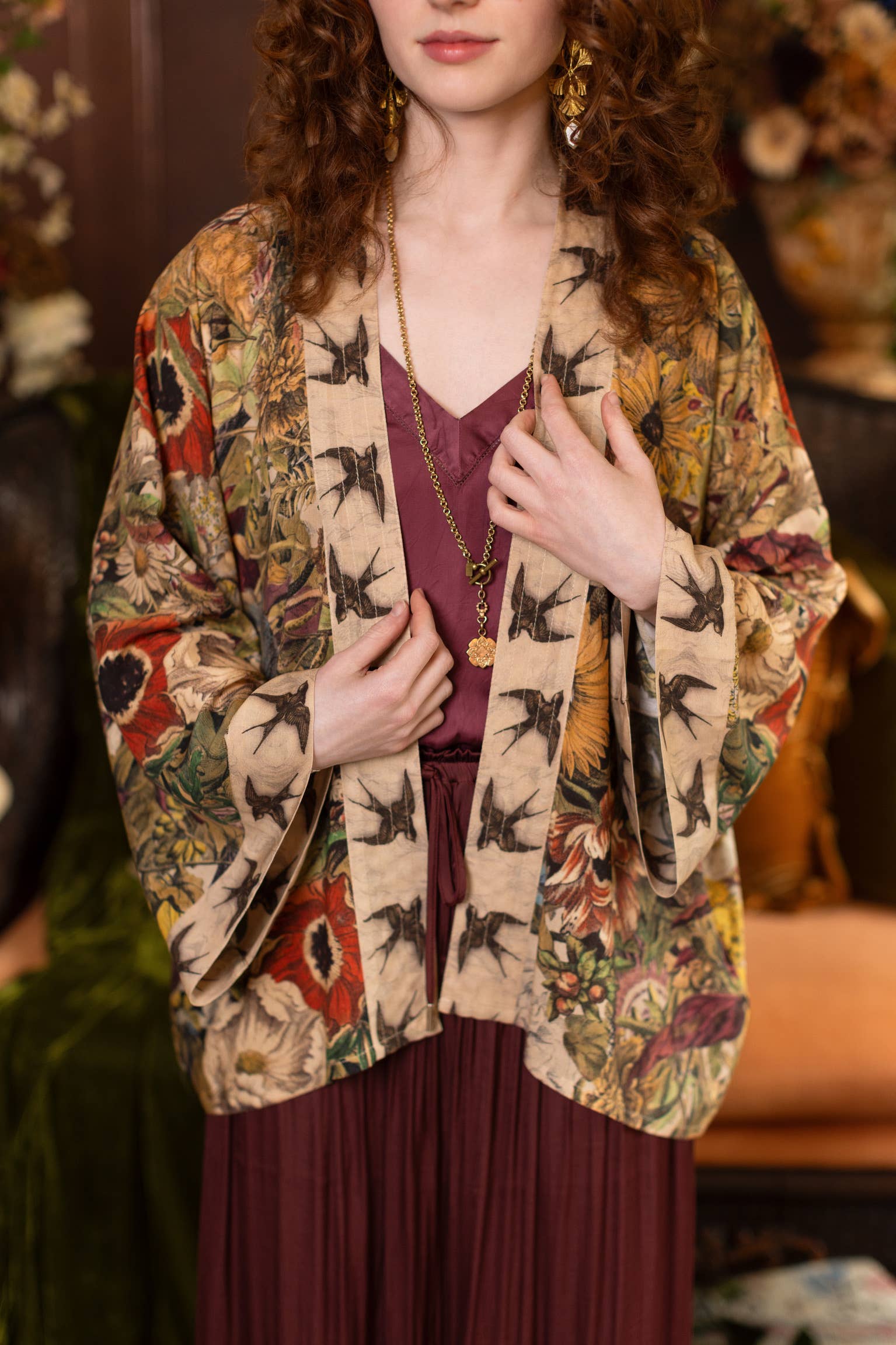 Golden Hour Pixie Duster Cropped Kimono w/ Florals