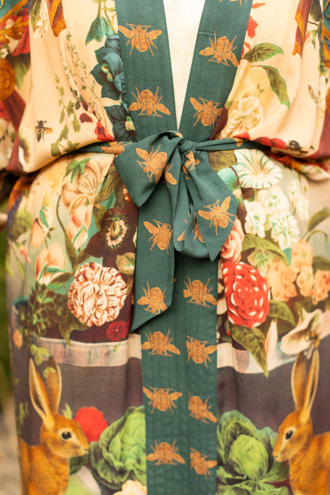 Stay Gold Opera Duster Kimono Robe w/ Rabbit & Bees