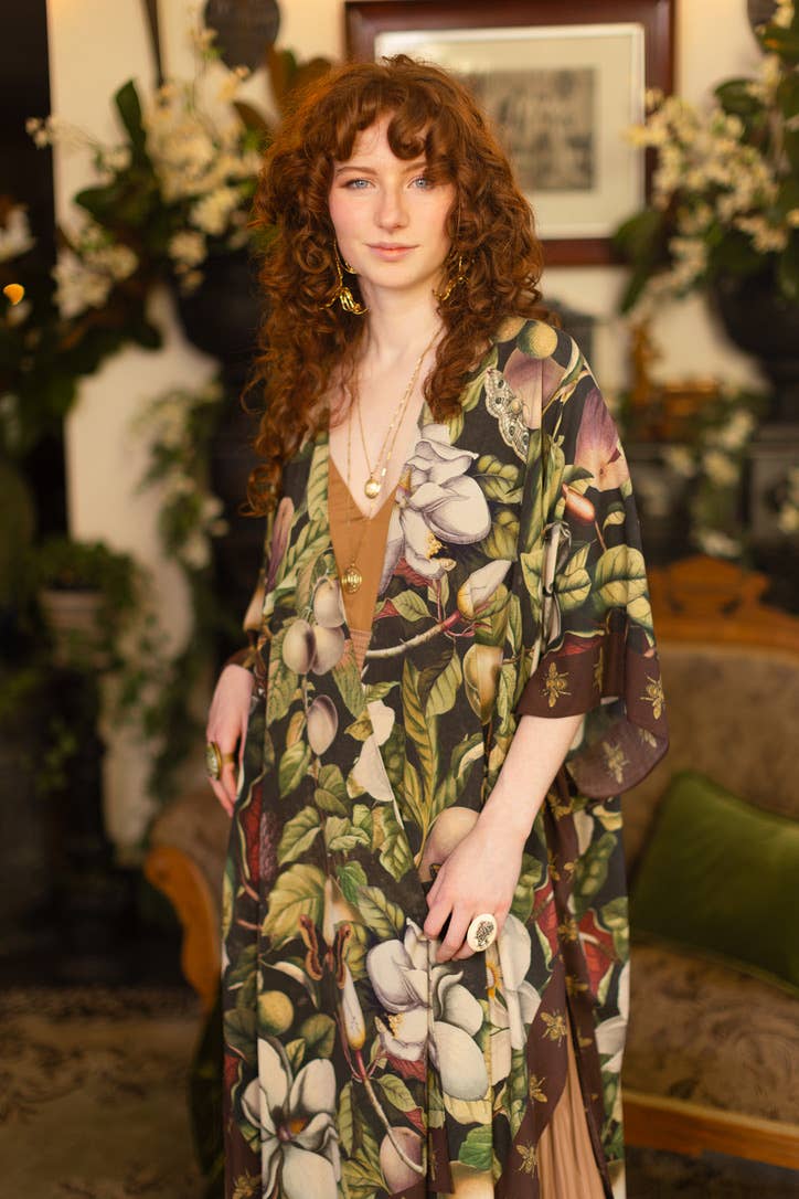 Fleur De Lune Goddess Starduster Kimono w/ Florals & Bees