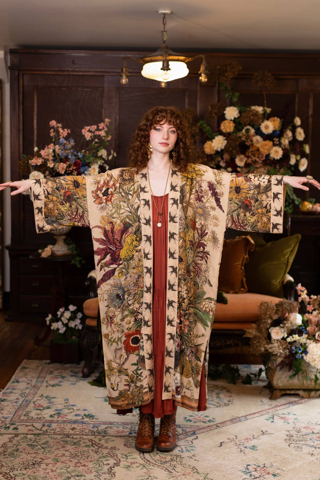 Golden Hour Opera Duster Kimono Robe w/ boho floral print