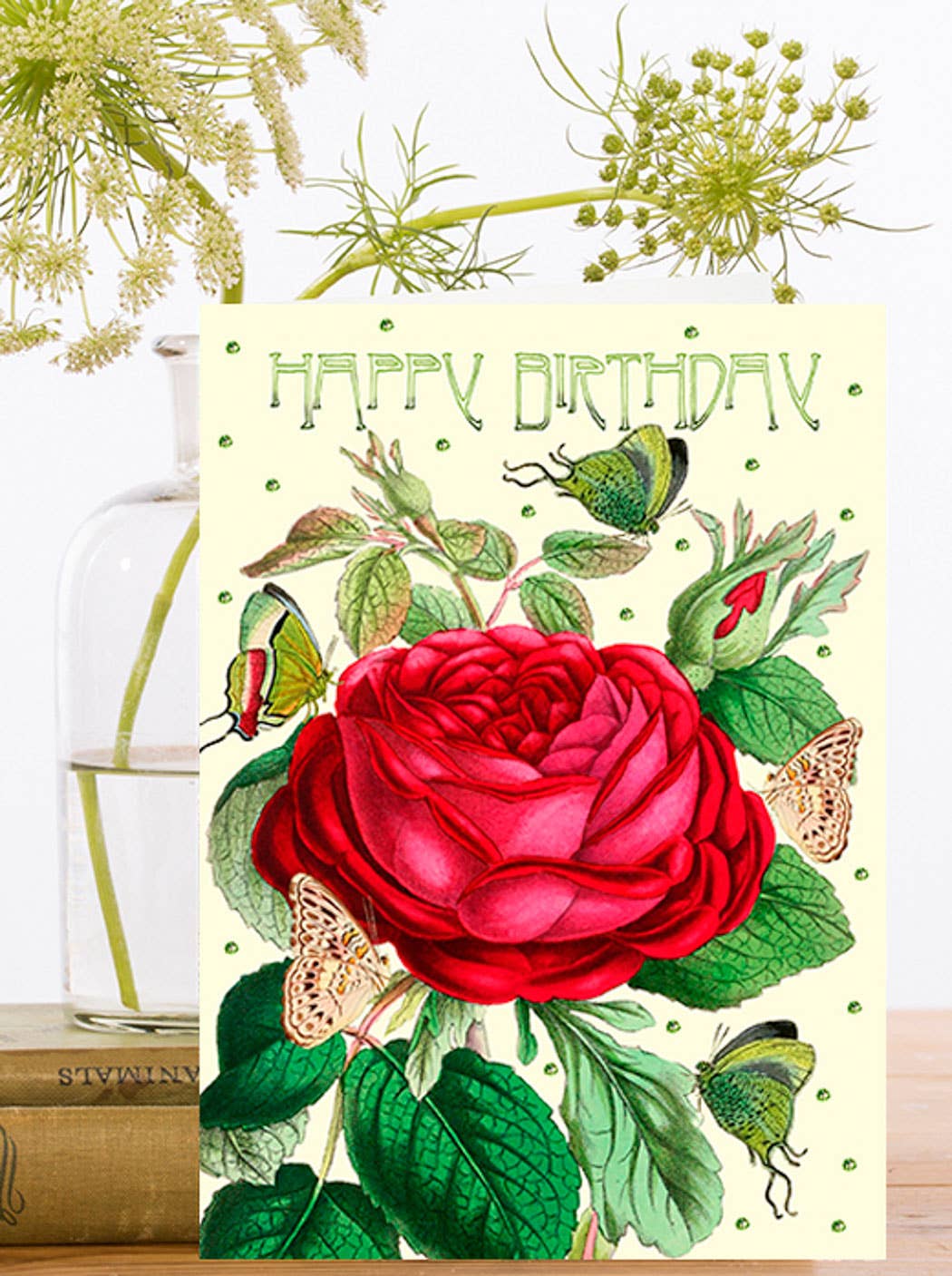 Hand Glittered Botanical Birthday Card