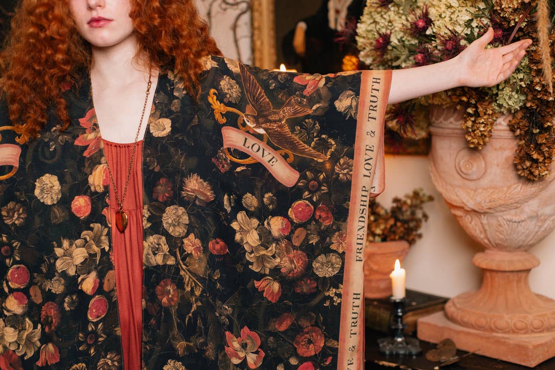 Heart of Gold Goddess Starduster Kimono w/ Sacred Heart