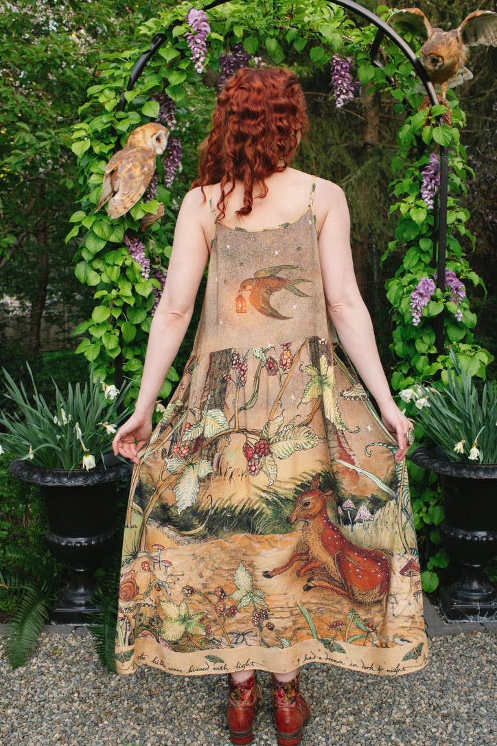 Lovelight Bohéme Slip Dress w/ whimsical woodland deer: L/XL (fits approx. size 12-16)