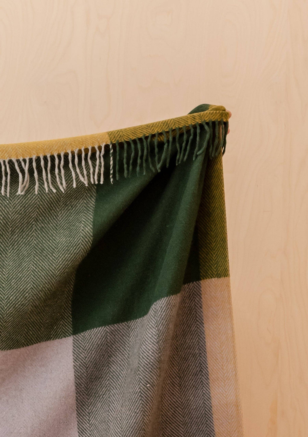 Recycled Wool Blanket in Green Frame Check
