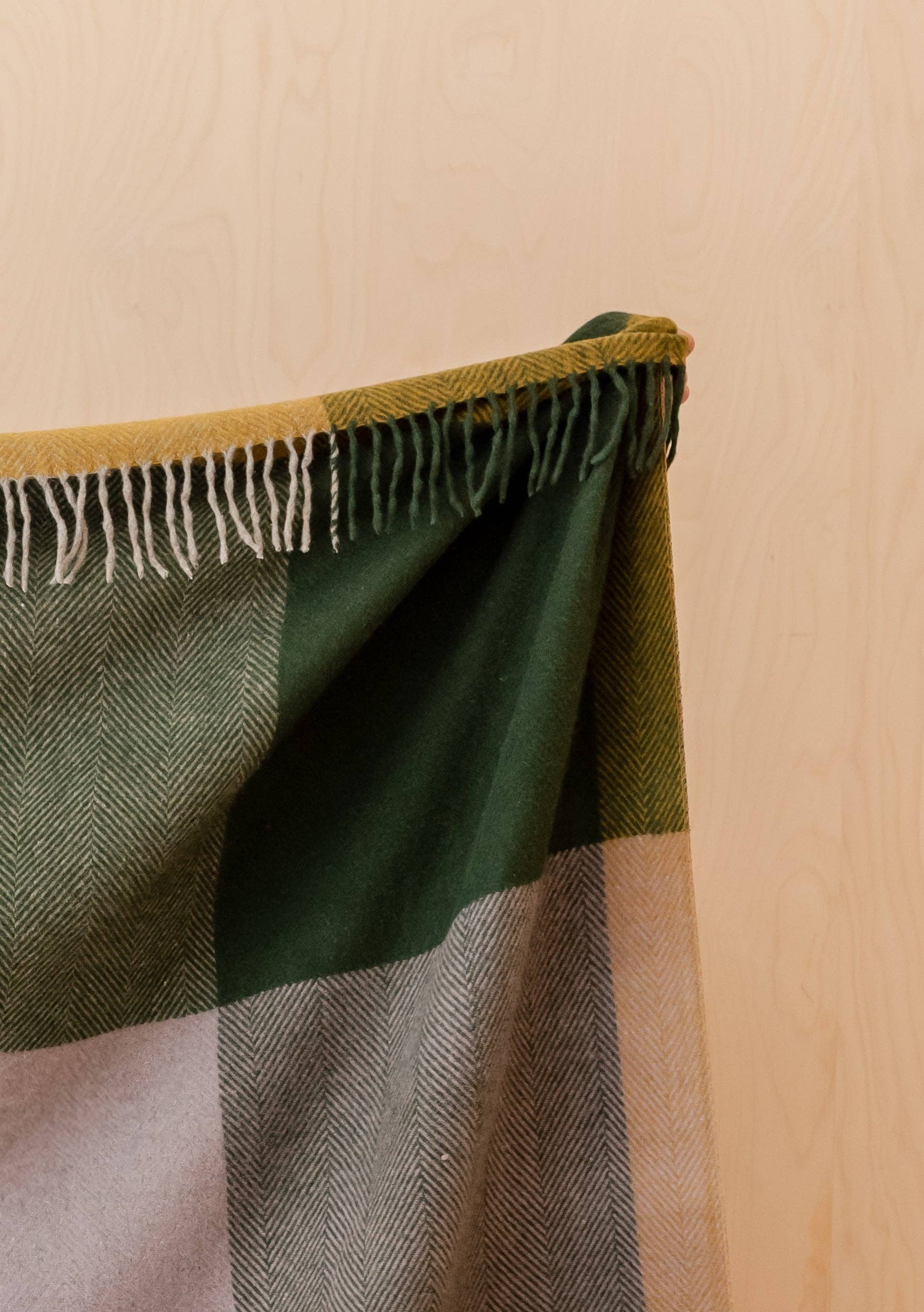 Recycled Wool Blanket in Green Frame Check