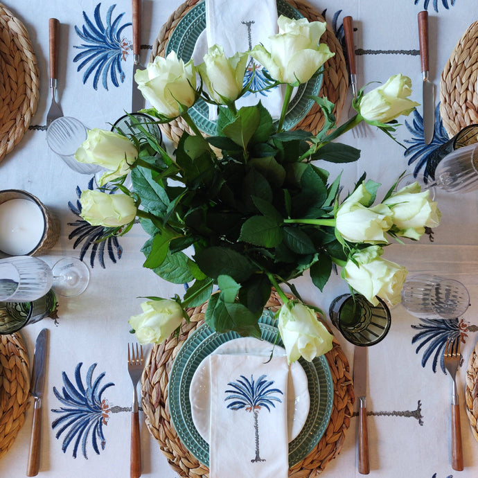 Palm Tree Blue Round Tablecloth - 70