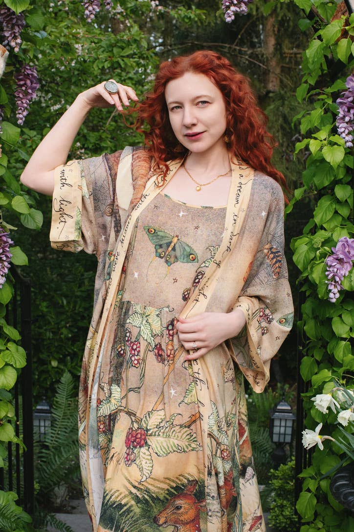 Lovelight Bohéme Slip Dress w/ whimsical woodland deer: L/XL (fits approx. size 12-16)