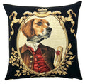 Pillow with a beagle wearing a vest and coat holding a scroll