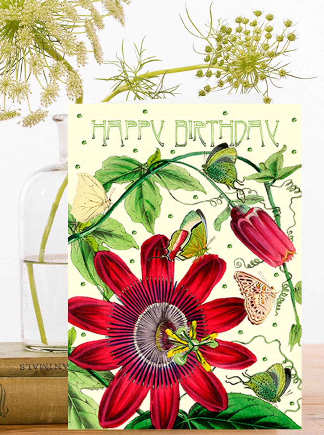 Hand Glittered Botanical Birthday Card