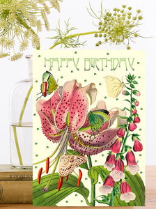 Hand Glittered Botanical Birthday Card