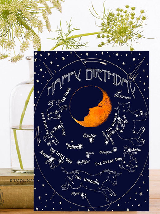 Carte d'anniversaire pailletée à la main de la lune