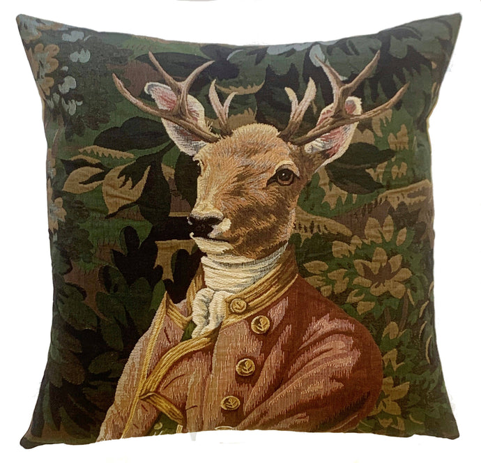 Stag in Pink Jacket Pillow