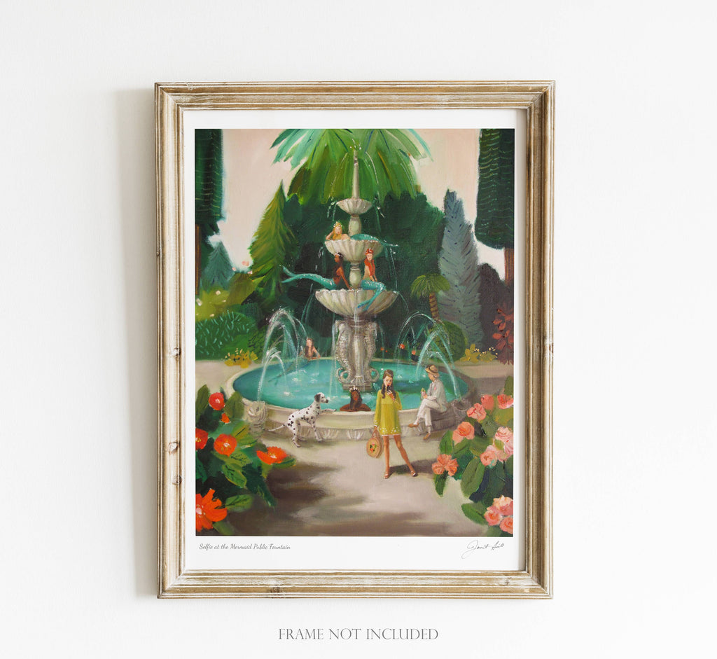 Impression d'art Selfie à la fontaine publique de la sirène - 8,5" X 11"