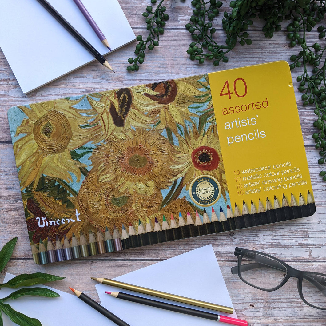 Artist Pencils - 40 Colours in a Tin - Van Gogh - Sunflowers
