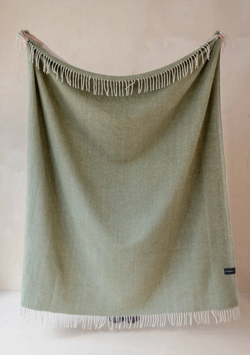 Olive Herringbone Recycled Wool Blanket